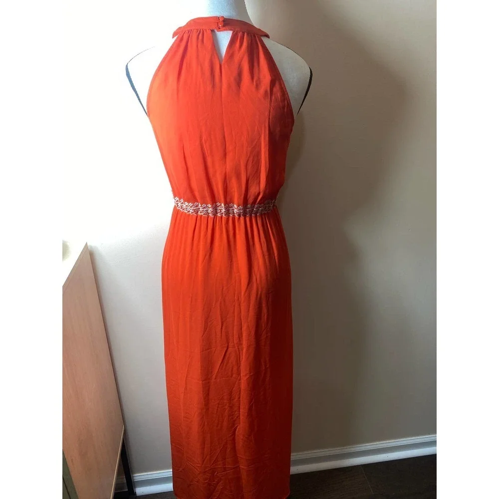 Anthropologie THML Orange Embroidered Boho Halter Maxi Dress size Small EUC - Picture 11 of 14